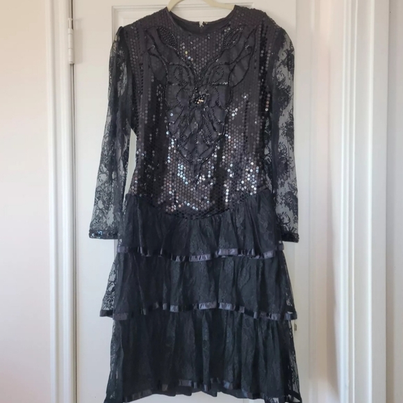 Sue Wong Dresses & Skirts - Vintage Sue Wong Sequin Dress Dark Academia Wednesday Adams Y2K Goth Vamp whimsy